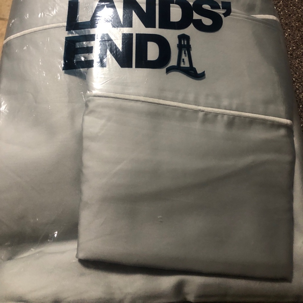 Lands’End queen sheet set new in pkg.  400 premium supima. Shale gray color